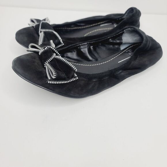 Linea Paolo Black Silver Zipper Edgy Suede Ballet Flat size 7 - Picture 13 of 14